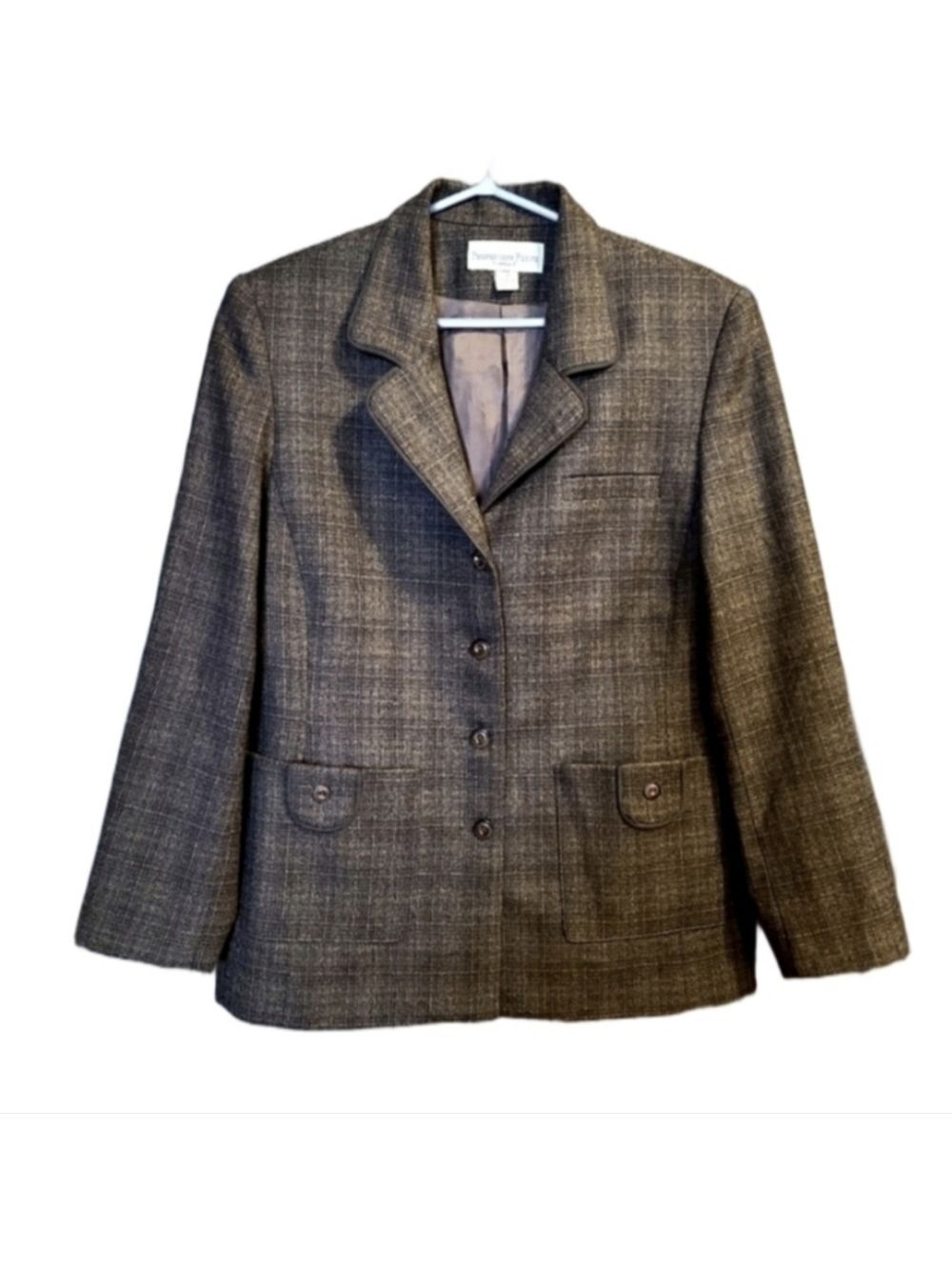 Conrad C Vintage Plaid Wool Blazer Front Button Proportion Petite Gray Size 12